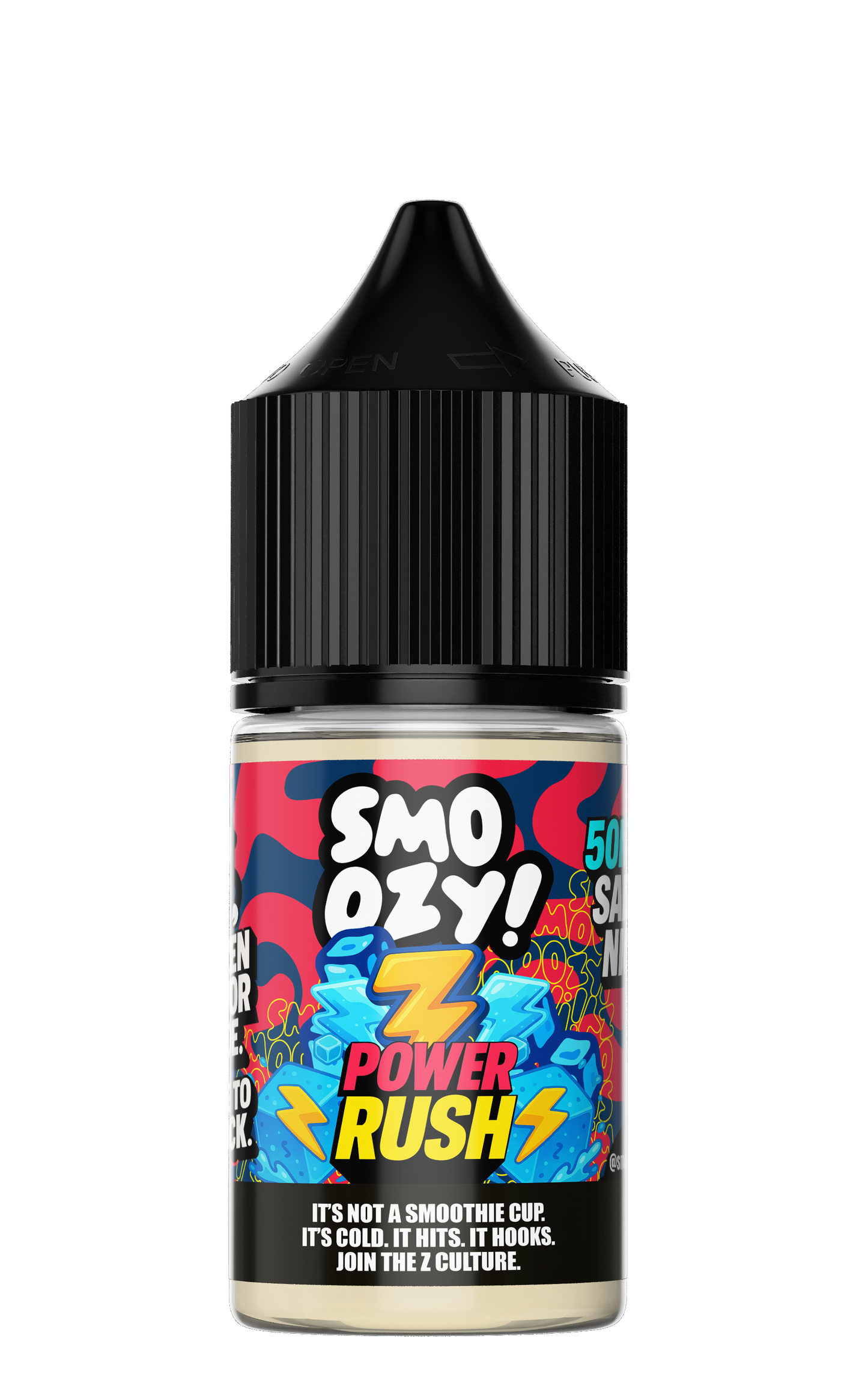 Smozy! Power Rush vape juice bottle on a white background