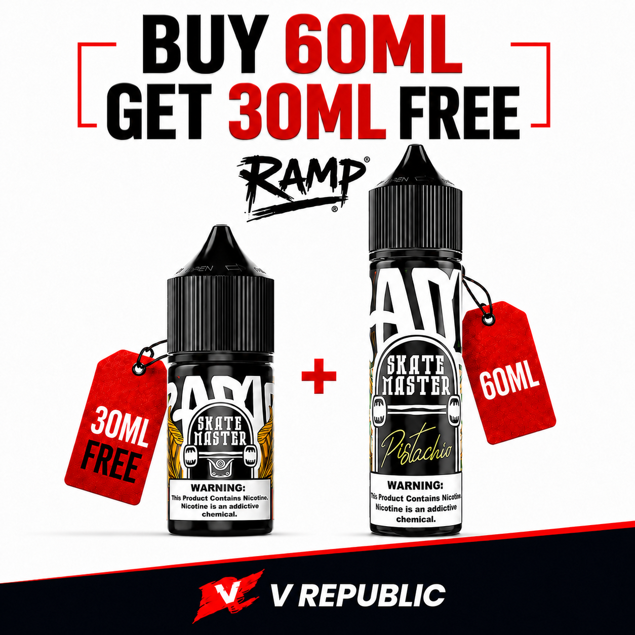 RAMP Peach Ice Tea 60ml e-liquid bottle with peach and tea flavor, featuring a colorful label and 60ml size for vaping.