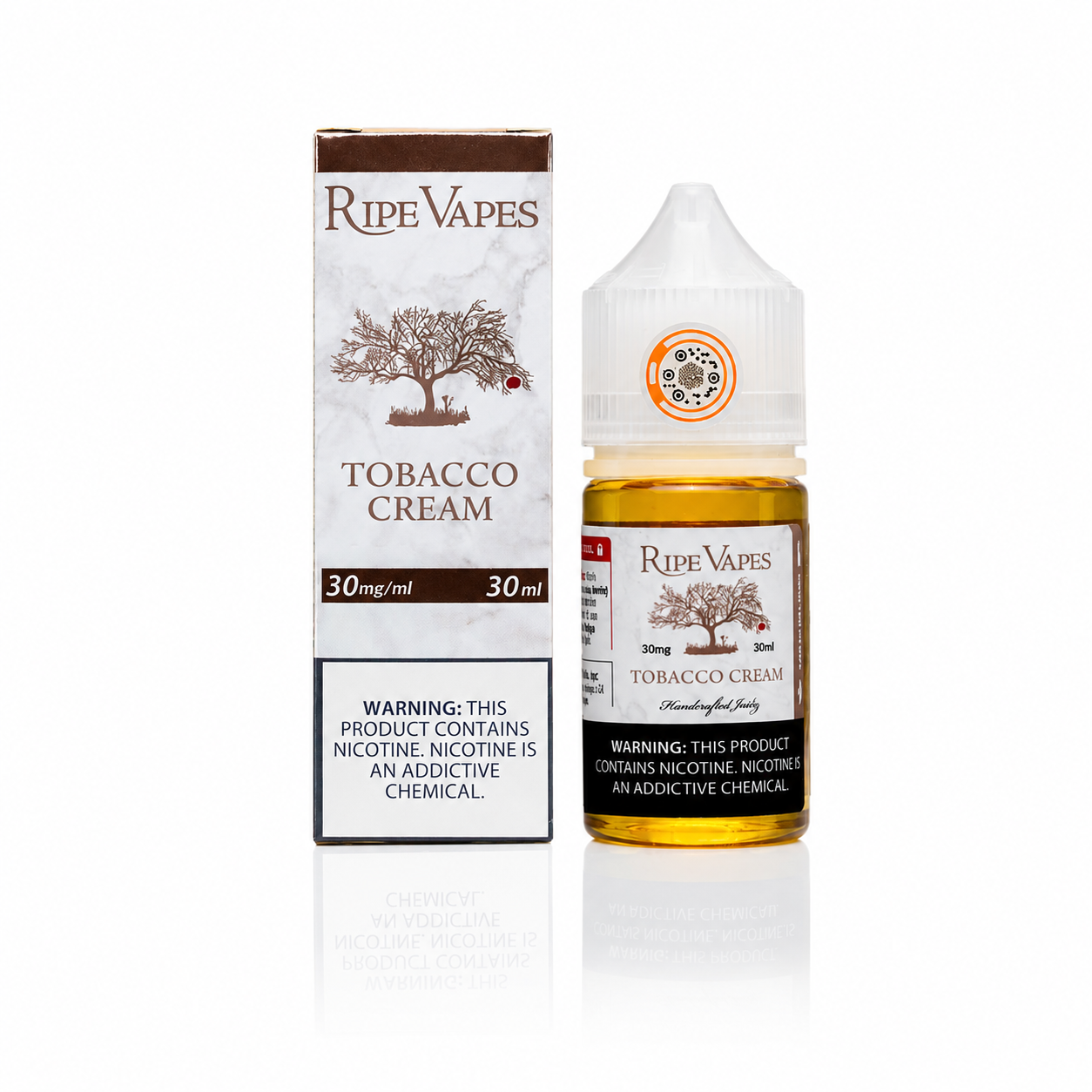 RIPE VAPES Tobacco Cream 30ml salt e-liquid bottle with label displaying tobacco and cream flavor for vaping.