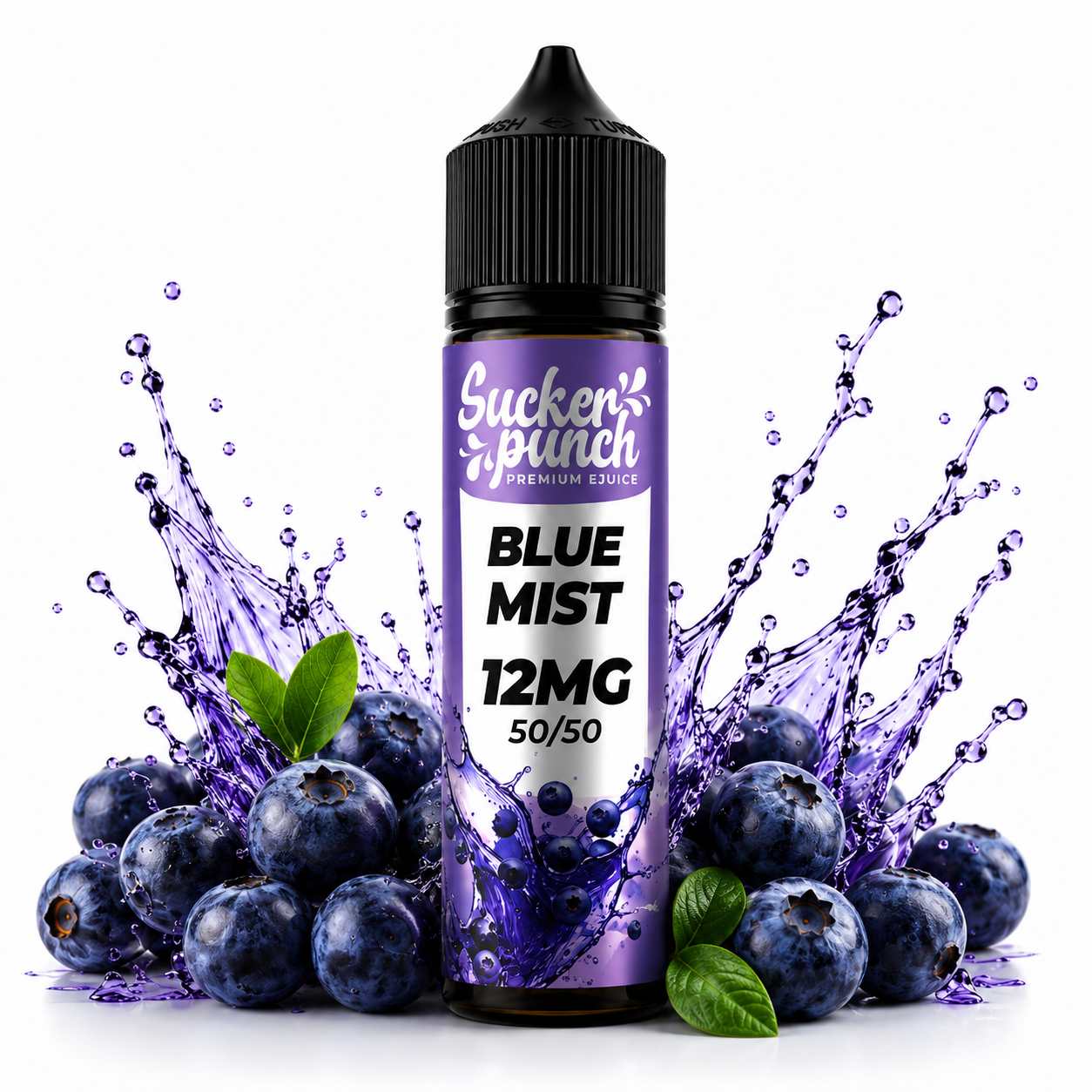 Blue Mist e-liquid by Sucker Punch E-Juice in 60ml bottle, featuring vibrant blue packaging and a refreshing flavor profile.