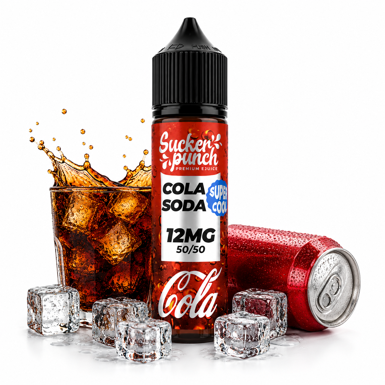 Sucker Punch Cola Soda Super Cool 60ml e-liquid bottle by Sucker Punch E-Juice, featuring a colorful cola soda design.
