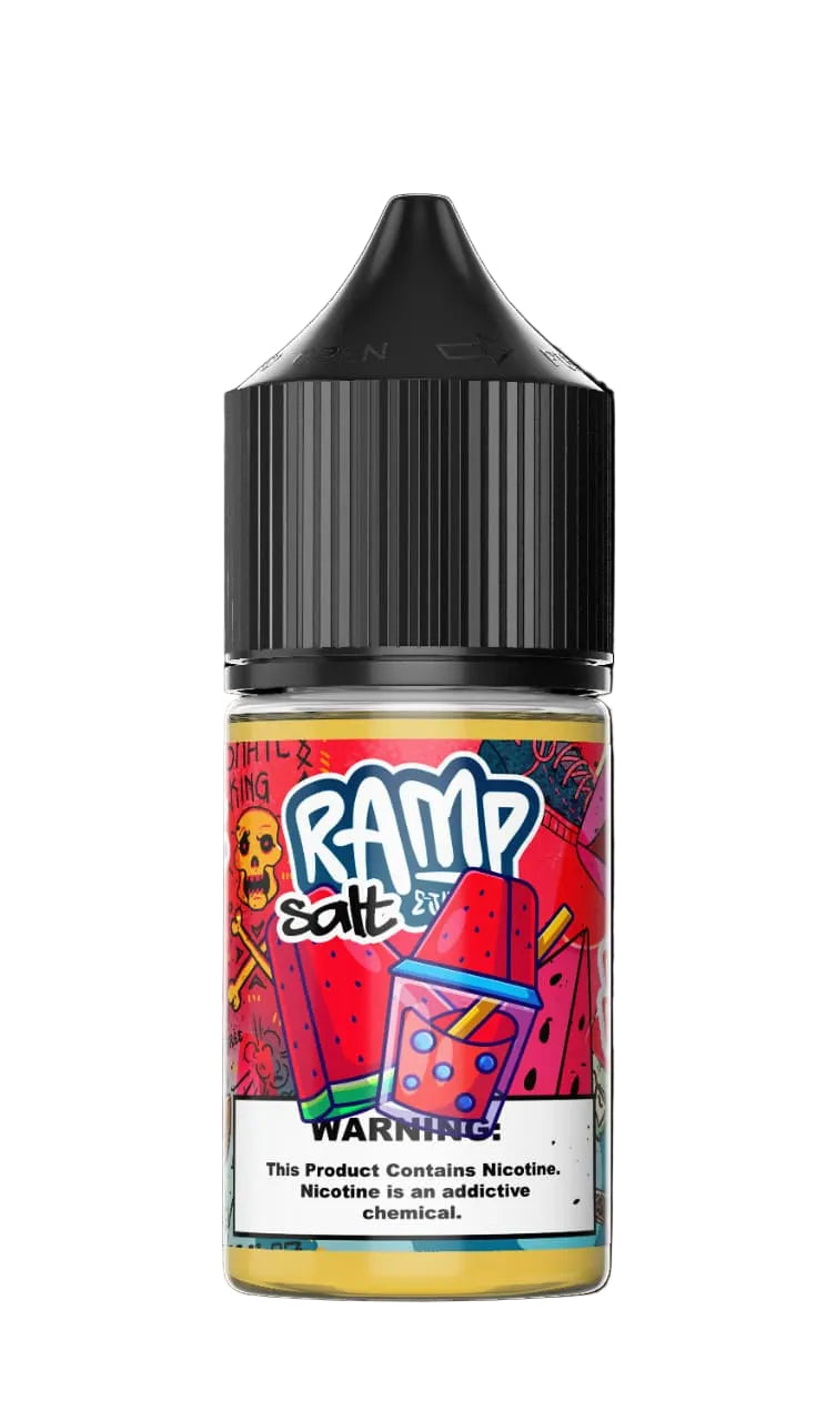 Vape juice bottle with colorful label on a black background