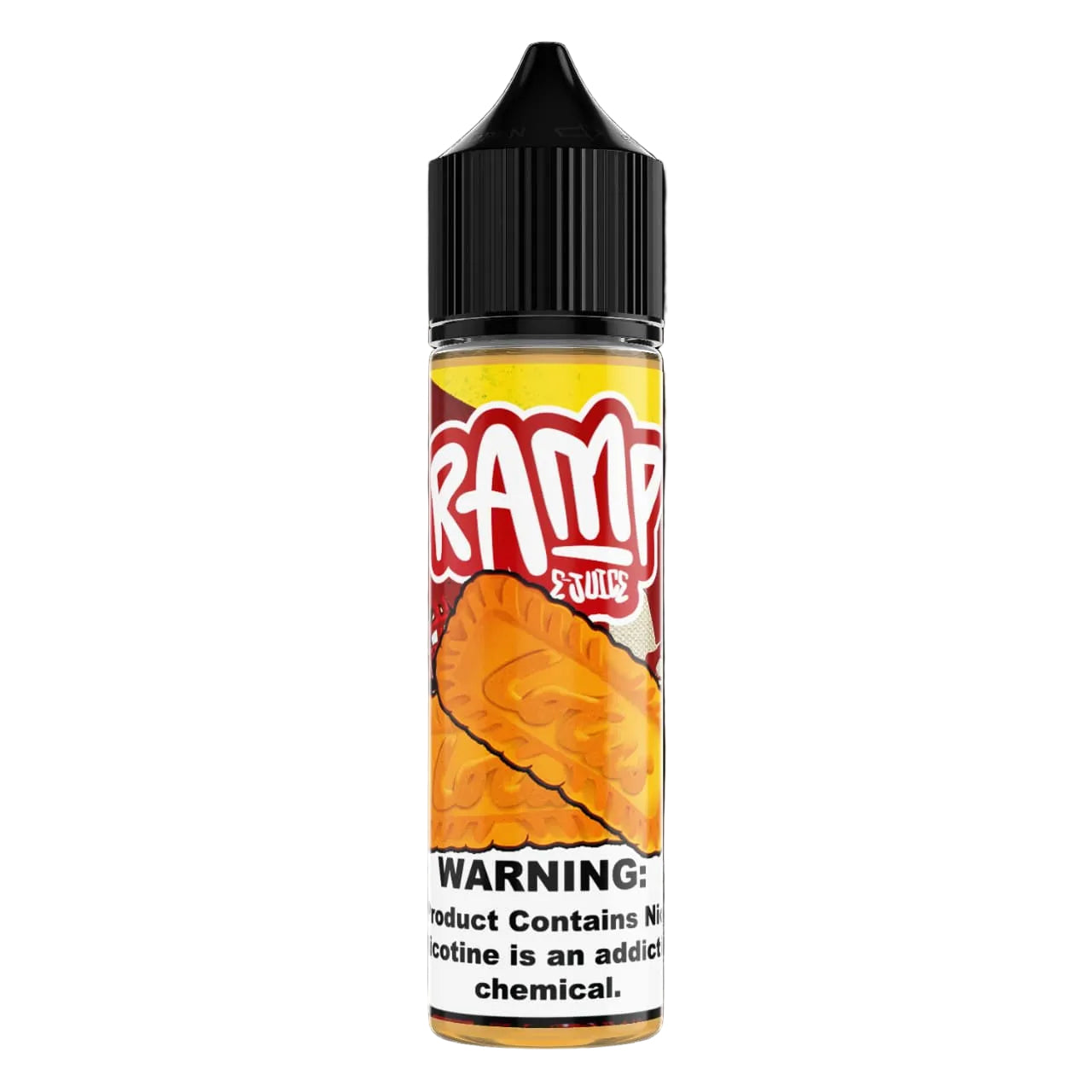 Vape juice bottle with 'Ramen' flavor label on a black background