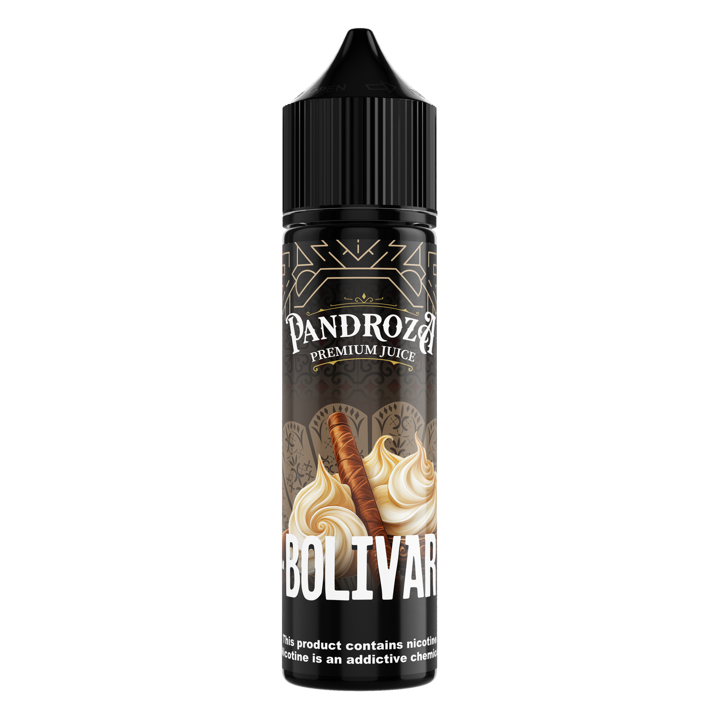 Pandroza Bolivar MTL e-liquid bottle with 6mg nicotine, 30ml size, featuring the Pandroza brand label and colorful packaging.