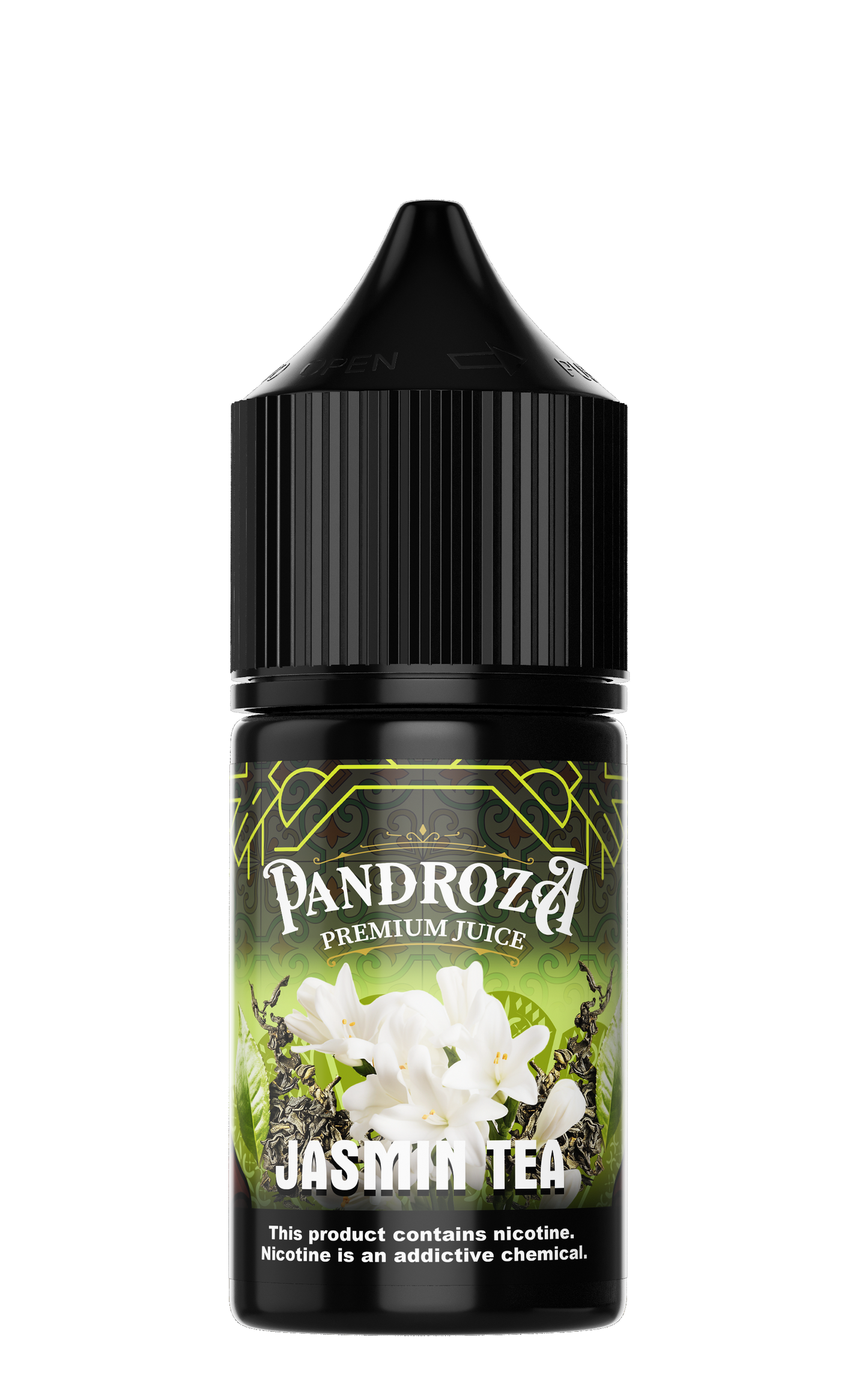 Pandroza Jasmin Tea e-liquid for MTL vaping, 30ml bottle with jasmine tea flavor and 6mg nicotine strength.