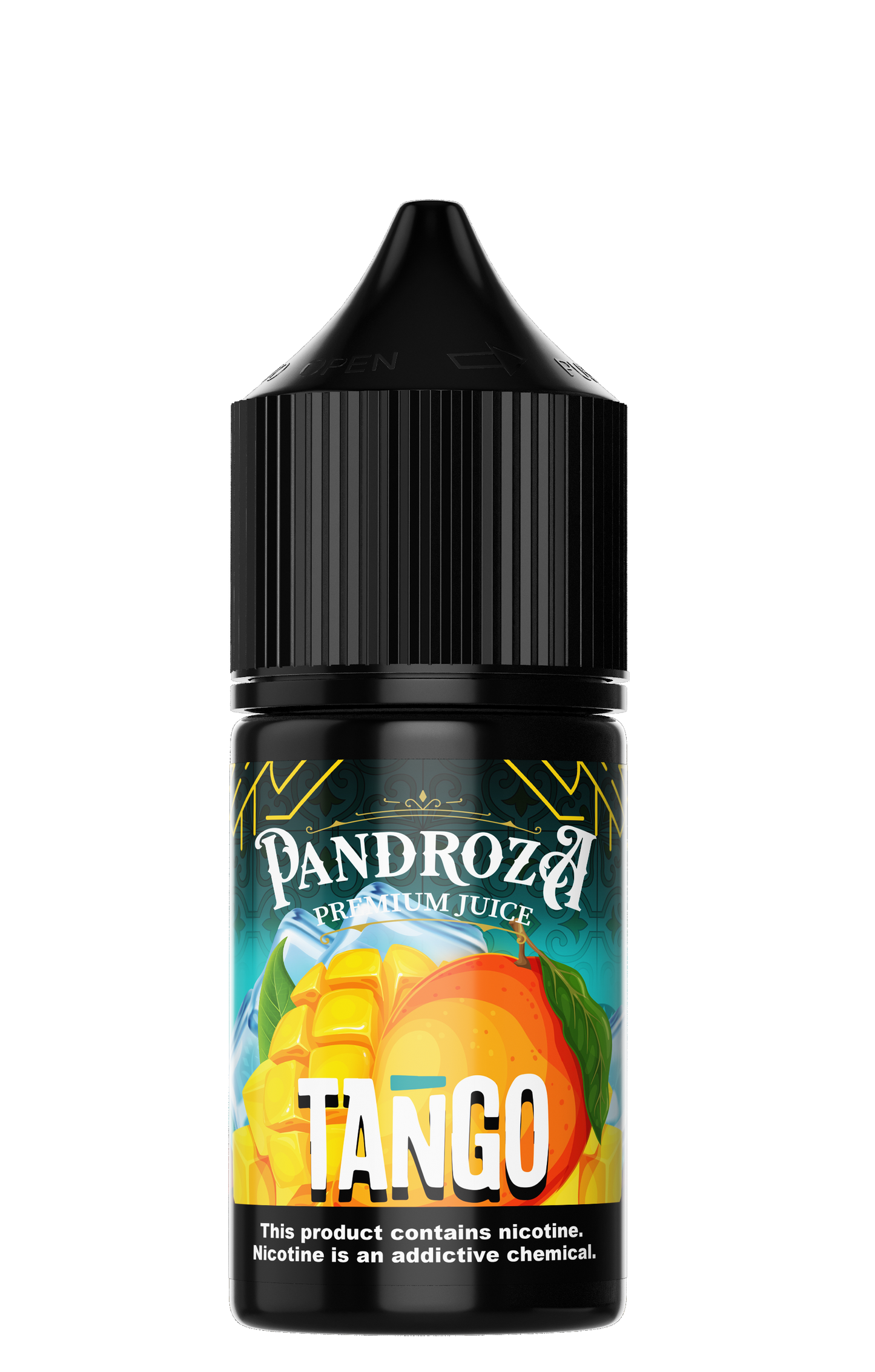 Pandroza Tango Ice MTL e-liquid bottle with 30ml capacity and 6mg nicotine, featuring vibrant branding and packaging.
