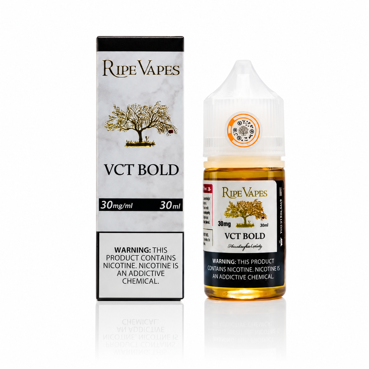 Ripe Vapes VCT Bold 30ml salt e-liquid bottle with bold tobacco flavor for vaping, featuring the RIPE VAPES brand label.