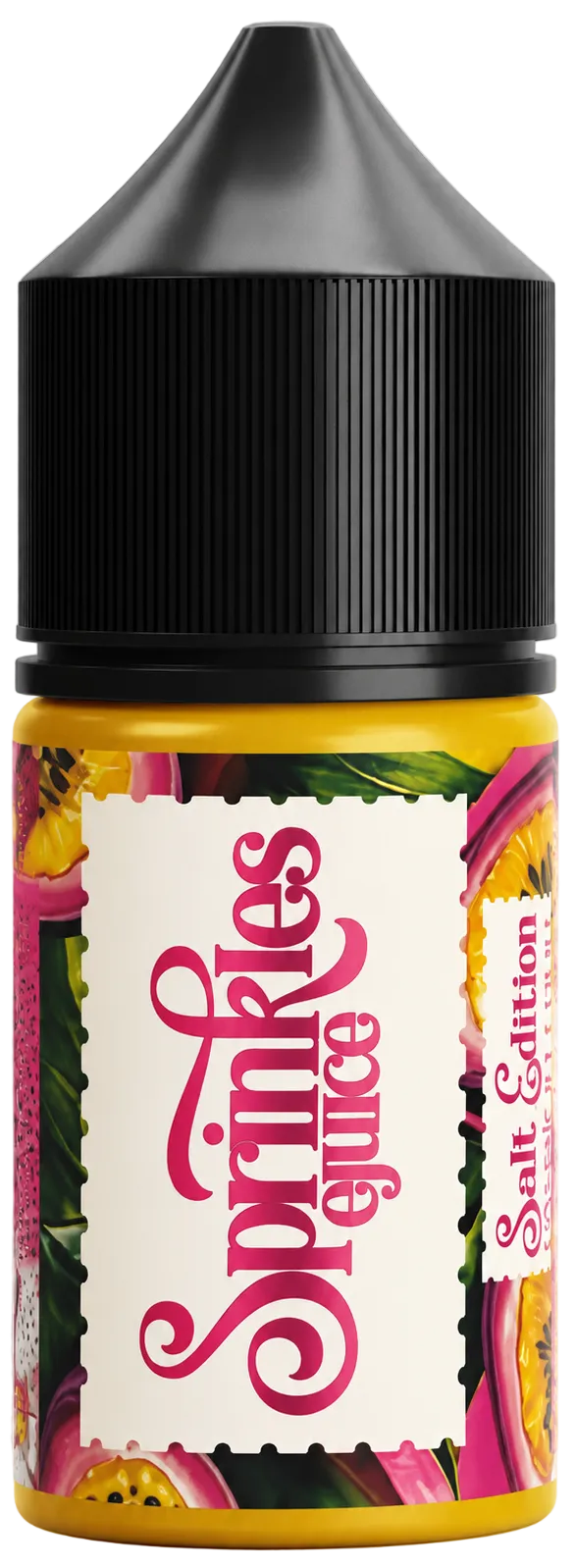 Sprinkles Passion Fruit Salt E-Liquid bottle with 30ml size and 25mg nicotine salt, featuring passion fruit flavor and bright packaging.