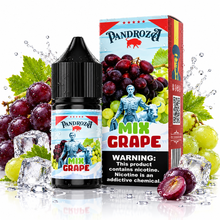 PANDROZA MIX GRAPE SUPER COOL salt e-liquid bottle with colorful label and clear liquid inside for vaping.