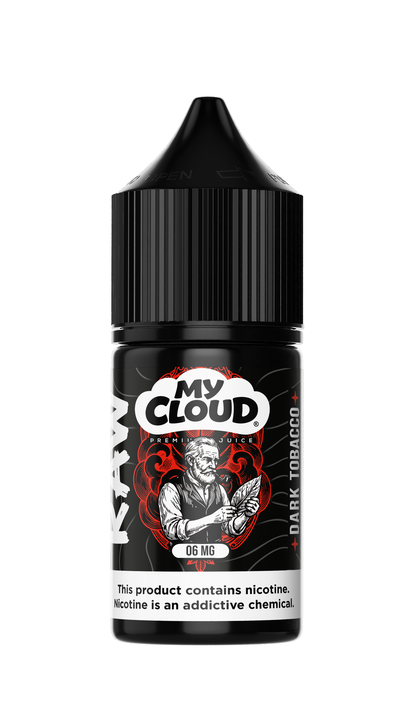 Black vape juice bottle with 'My Cloud' branding on a white background