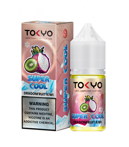 TOKYO E-JUICE Super Cool Dragon Fruit Kiwi 30ml salt e-liquid bottle with colorful label and dropper cap.