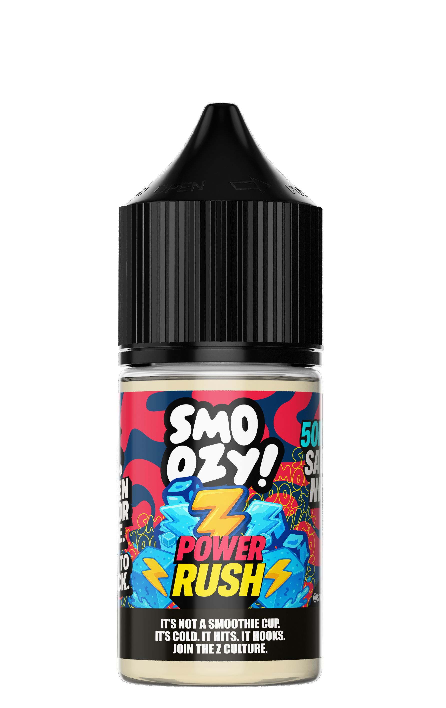 Smozy! Power Rush vape juice bottle on a white background