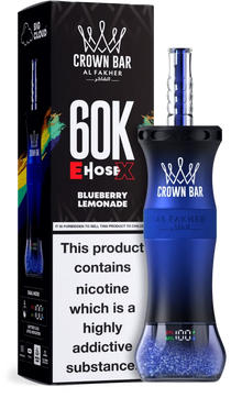 Disposable AL FAKHER CROWN BAR E HOSE with Blueberry Lemonade flavor, featuring a sleek design and 60,000 puffs.