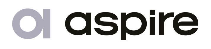 Logo of 'aspire' with stylized letter 'a' on a white background