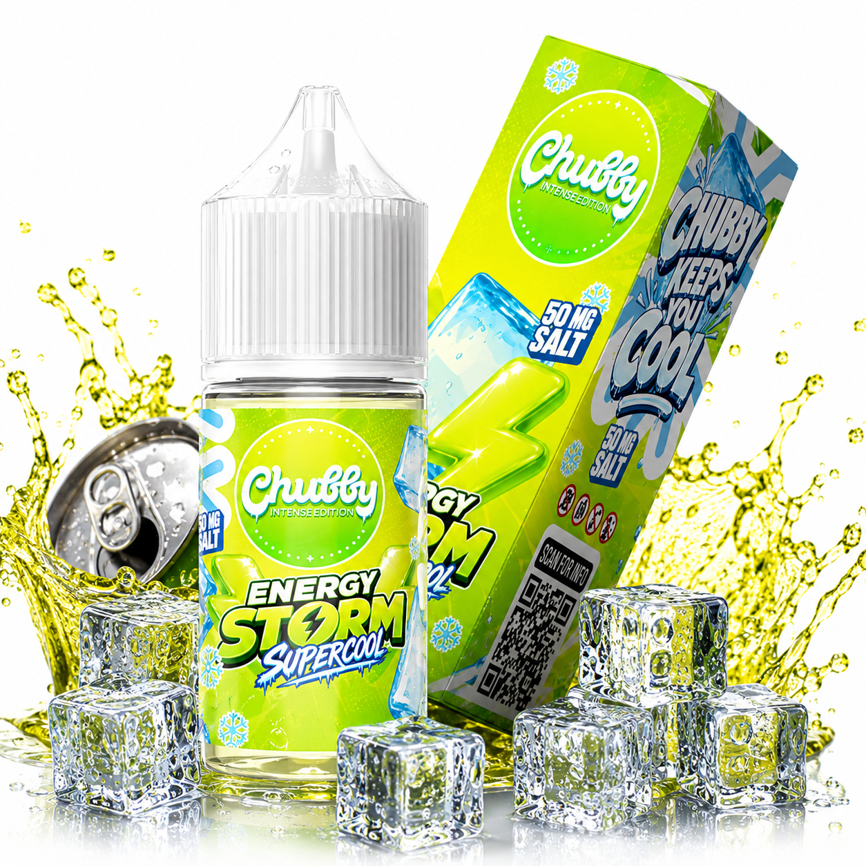 Chubby Energy Storm Super Cool salt nicotine e-liquid 30ml bottle with bold cooling and energizing flavor.