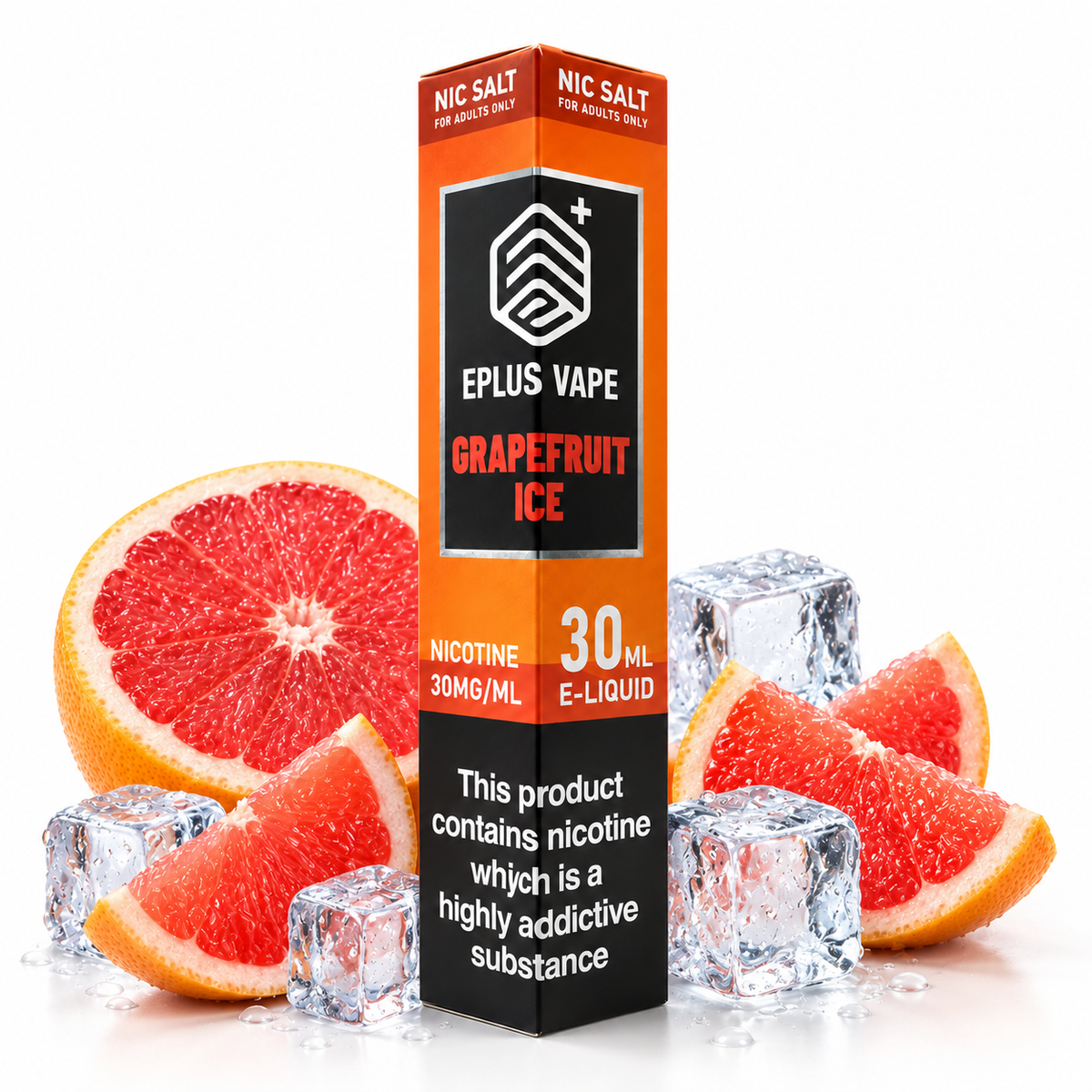 EPLUS VAPE Nic Salt Grapefruit Ice e-liquid 30ml bottle with grapefruit flavor and cooling menthol finish.
