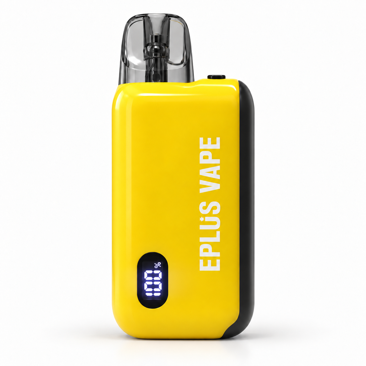 EPLUS VAPE RILO C pod kit in black with sleek design and integrated mouthpiece, compact and portable vaping device.