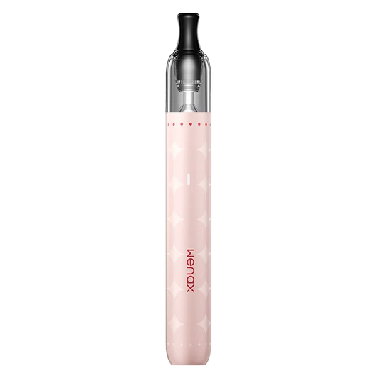 Geekvape Wenax M2 Leather Edition pod system in pink, featuring a sleek leather exterior and compact design.