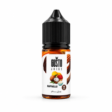 GUSTO JUICE Raffaello e-liquid bottle for vaping, 30ml MTL, featuring a smooth, creamy flavor with hints of coconut and almonds.