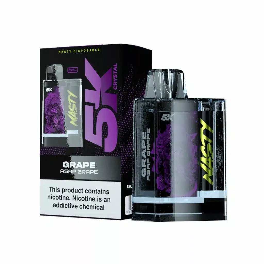 Nasty disposable vape device with packaging on a white background