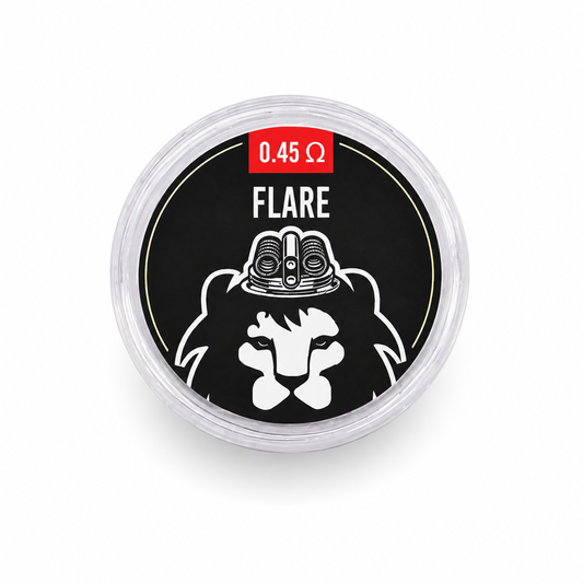 Two LEO Flare MTL coils with 0.45Ω resistance from LEO Coils and Cotton, suitable for vaping devices.