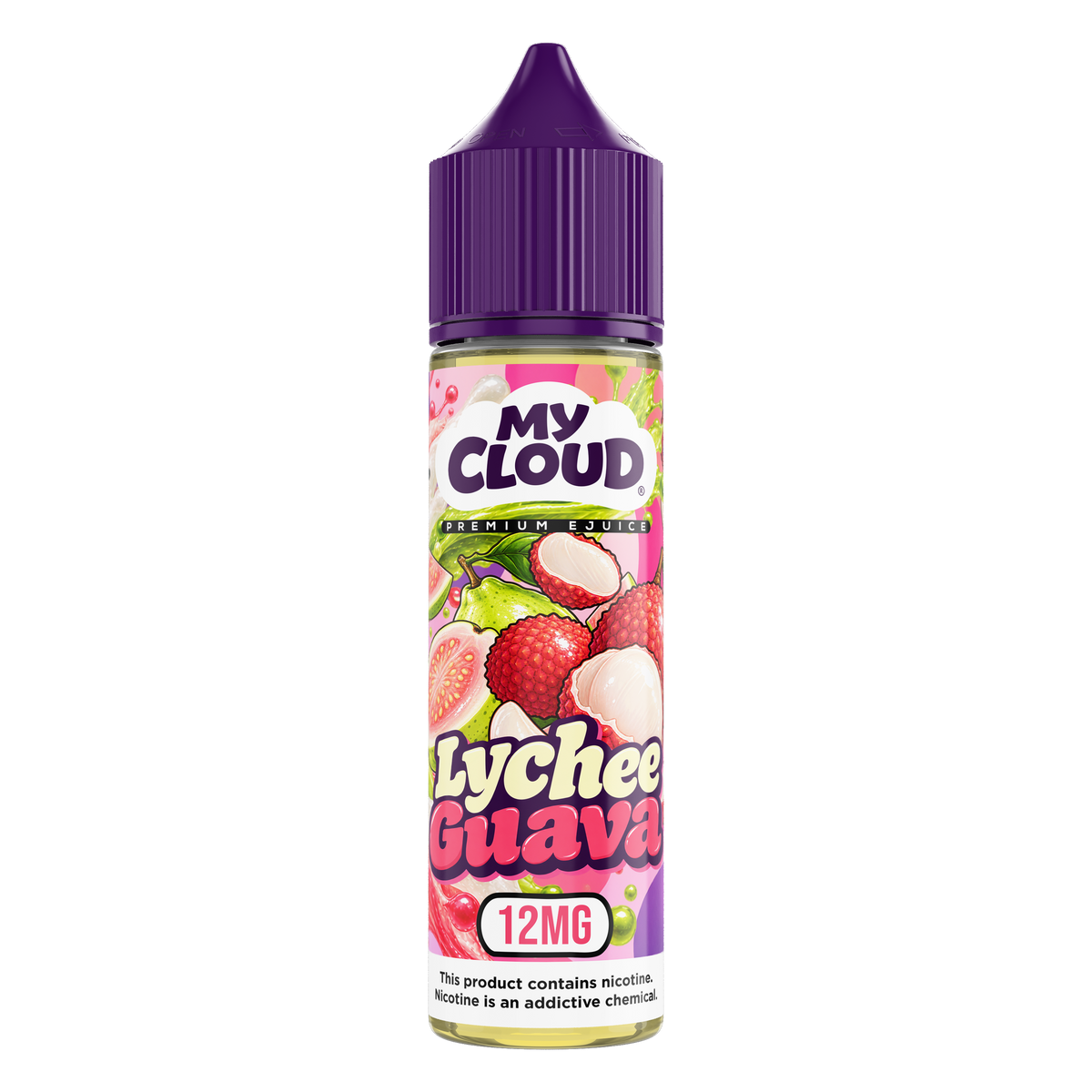 MY CLOUD Lychee Guava MTL e-liquid bottle with colorful label, featuring tropical fruit flavors for vaping enjoyment.