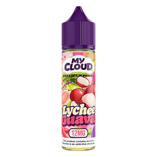 MY CLOUD Lychee Guava MTL e-liquid bottle with colorful label, featuring tropical fruit flavors for vaping enjoyment.