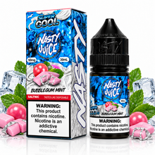 Nasty Juice Super Cool Bubblegum Mint salt e-liquid bottle with vibrant label, showcasing mint and bubblegum flavor branding.
