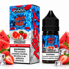 Nasty Juice Super Cool Watermelon Strawberry salt e-liquid bottle with colorful label, showcasing watermelon and strawberry flavor.