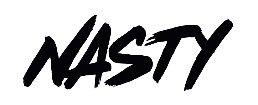 Black 'NASTY' text on a white background