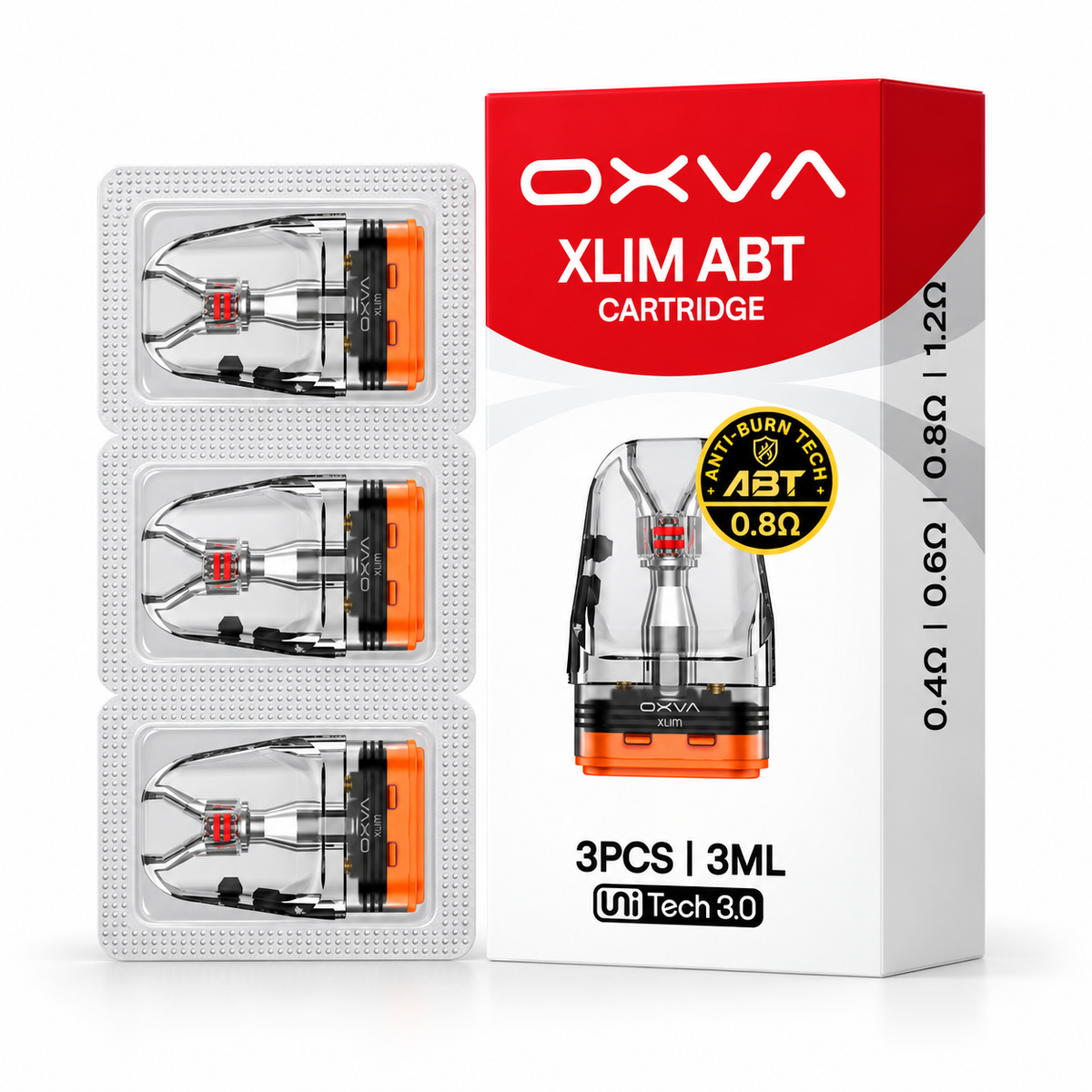 OXVA XLIM ABT Cartridge 3ml refillable vape cartridge with Unitech 3.0 connection and 0.8 ohm coil for vapor device.