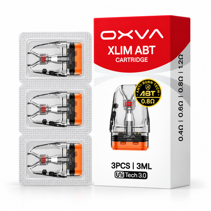 OXVA XLIM ABT Cartridge 3ml refillable vape cartridge with Unitech 3.0 connection and 0.8 ohm coil for vapor device.