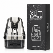 OXVA XLIM refillable 2ml cartridge for vaping devices, shown in black with transparent tank and mouthpiece.