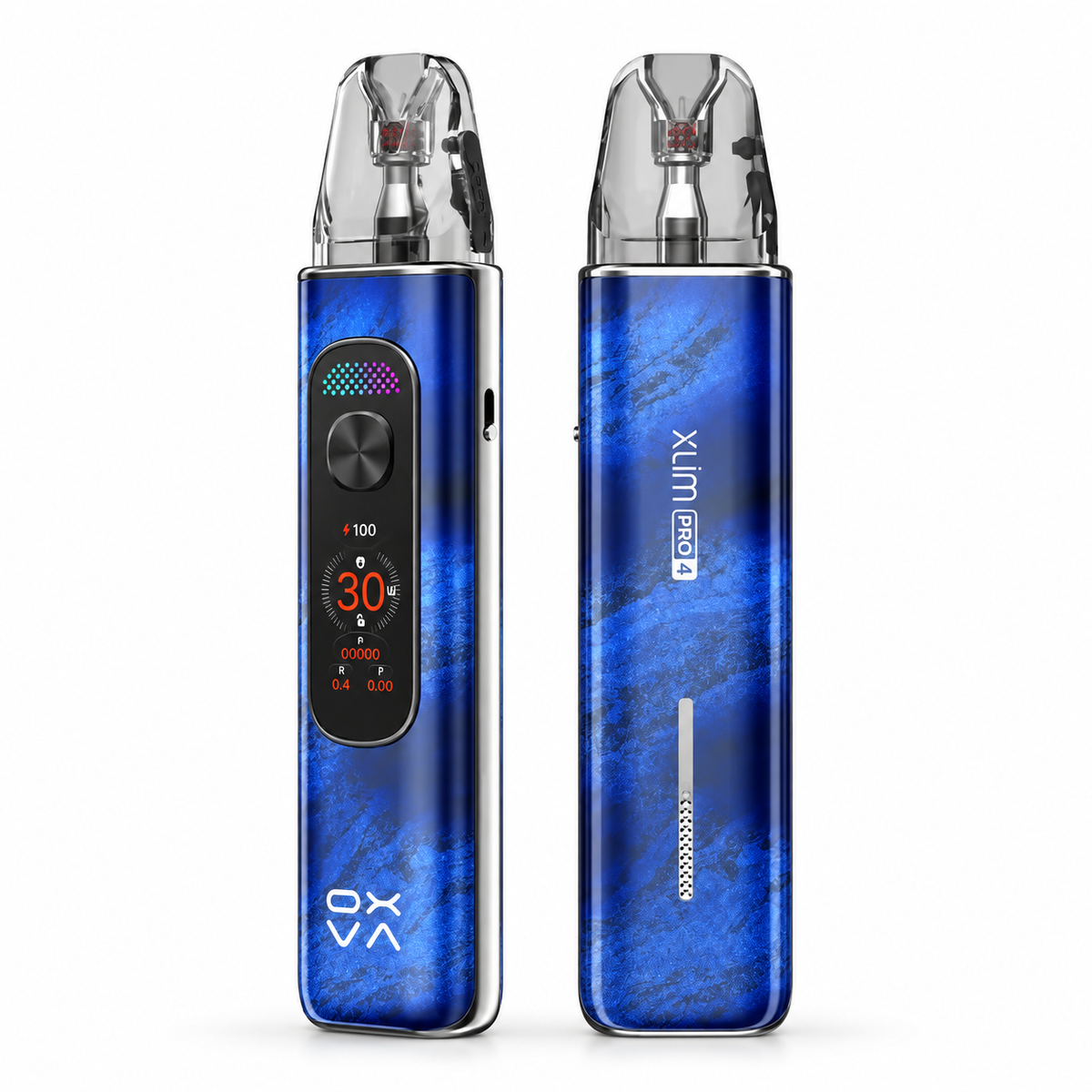OXVA XLIM PRO 4 pod system in Stardust Blue from the OXVA XLIM Series, showing sleek design and compact size.