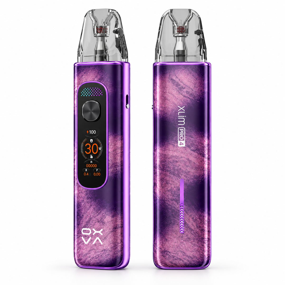 OXVA XLIM PRO 4 pod system in Stardust Purple with sleek design and compact shape from the OXVA XLIM SERIES.