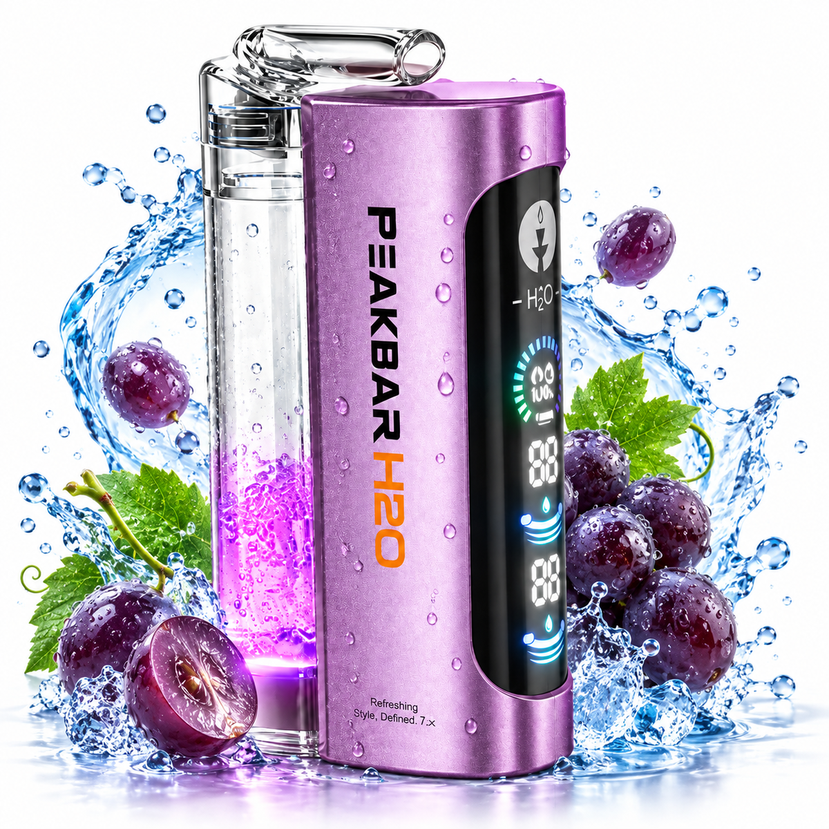 PEAKBAR H2O Series disposable mini hookah with grape flavor, 40,000 puffs, compact design, perfect for on-the-go vaping.