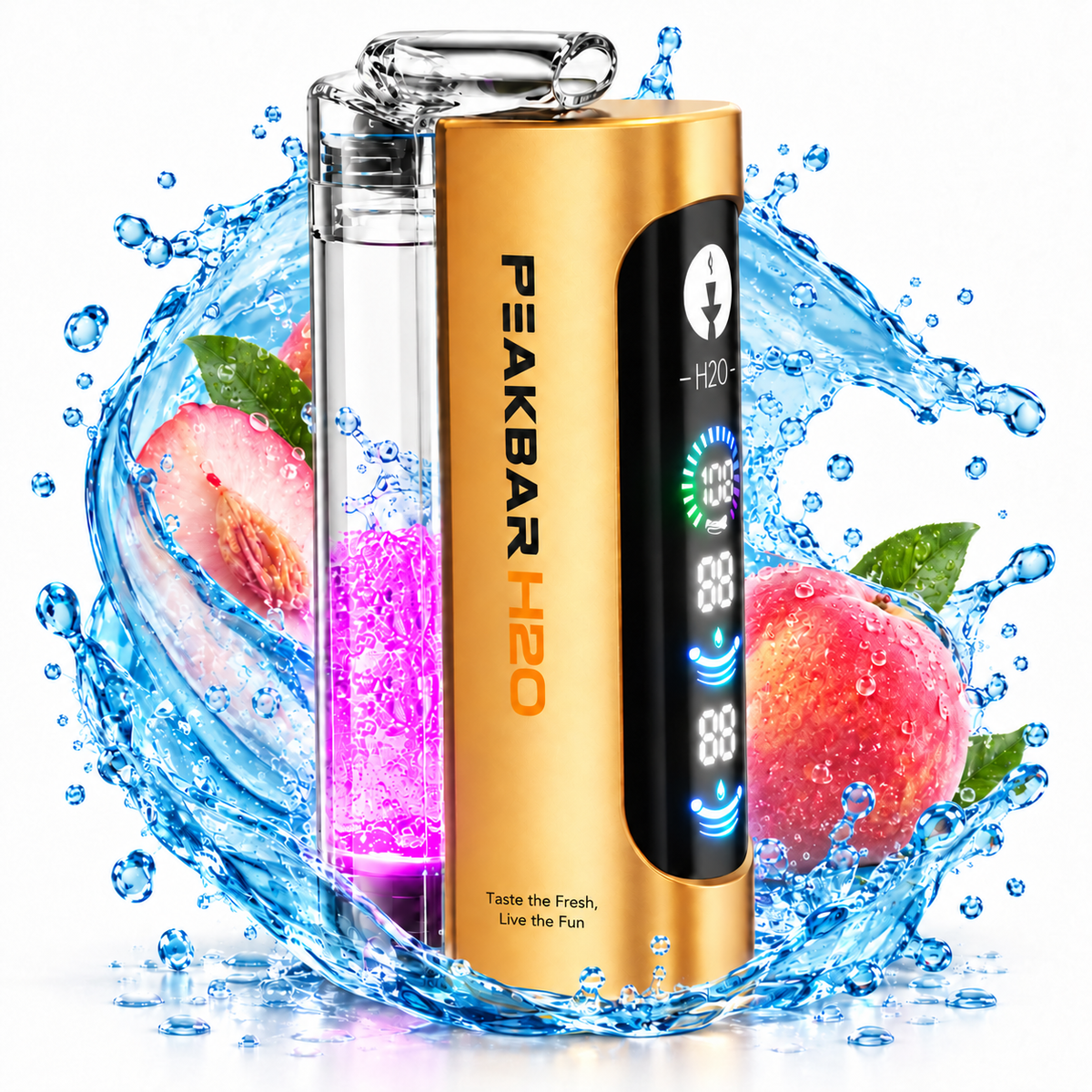 PEAKBAR H2O MINI Hookah disposable device with peach flavor, 40,000 puffs, part of PEAKBAR H2O SERIES.