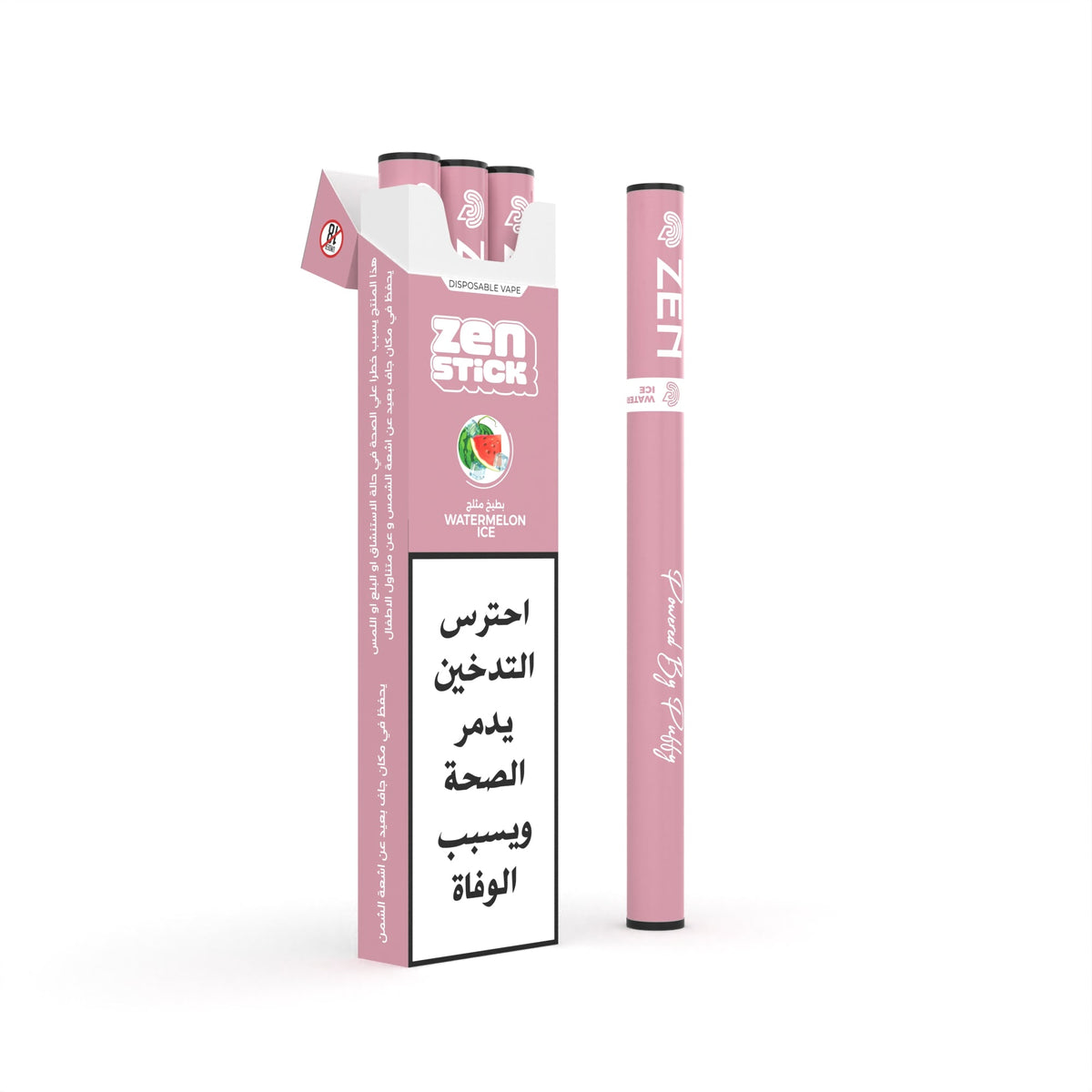 ZEN STICK Watermelon Ice disposable, pack of 3, shown with its carton.