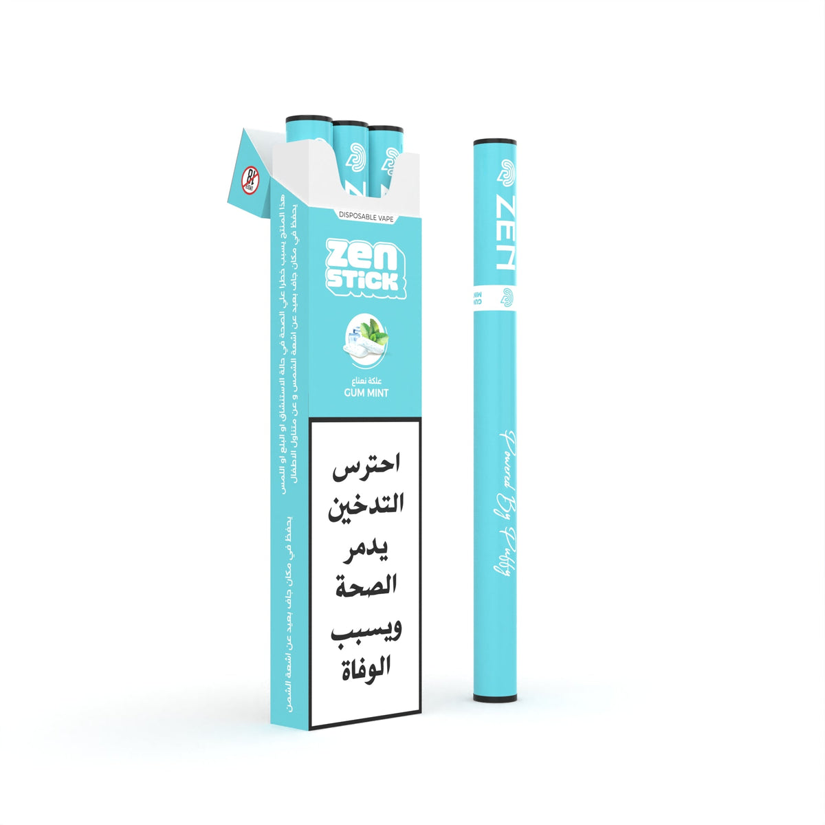 ZEN STICK Gum Mint disposable, pack of 3, shown with its carton.