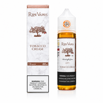RIPE VAPES Tobacco Cream 60ml e-liquid for MTL vaping, featuring a rich tobacco and creamy flavor profile.