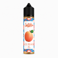 Bottle of SPRINKLES ICE PEACH e-liquid with a vibrant label, showcasing peach flavor and cooling ice elements in the design.