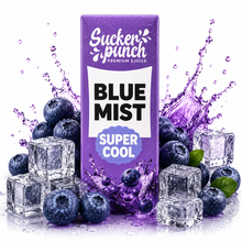 Sucker Punch Blue Mist Super Cool Salt E-Liquid bottle from Sucker Punch E-Juice with vibrant blue label and branding.