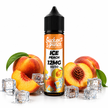 Sucker Punch Ice Peach 60ml e-liquid for vaping, featuring a peach flavor with icy menthol notes by Sucker Punch E-Juice.
