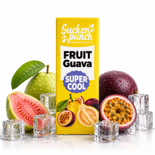 Sucker Punch Passion Fruit Guava Super Cool Salt E-Liquid bottle with colorful label, showcasing tropical fruit flavors for vaping.