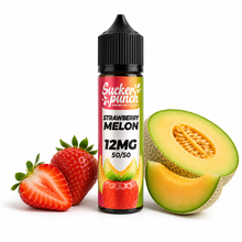 Sucker Punch Strawberry Melon 60ml e-liquid bottle from Sucker Punch E-Juice, featuring vibrant strawberry and melon flavor design.