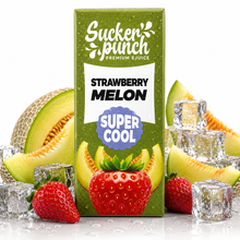 Sucker Punch Strawberry Melon Super Cool Salt e-liquid bottle from Sucker Punch E-Juice with vibrant label featuring strawberries and melons.
