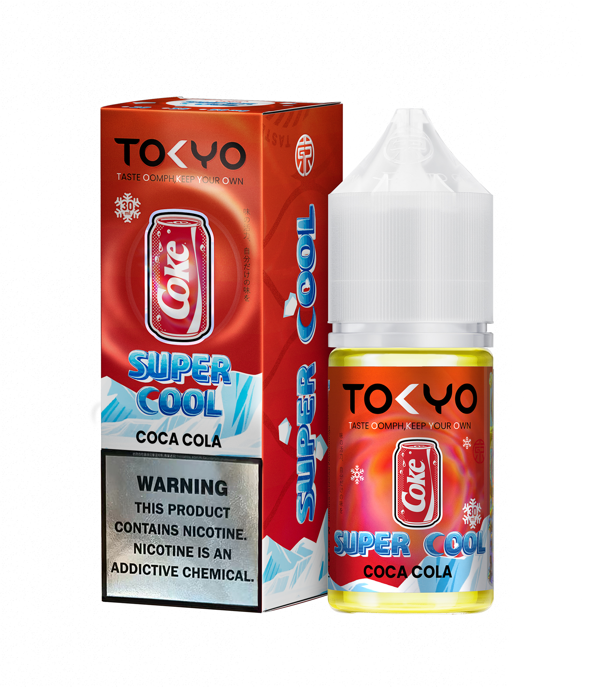 Tokyo Iced Strawberry Kiwi vape juice bottle and packaging on a white background