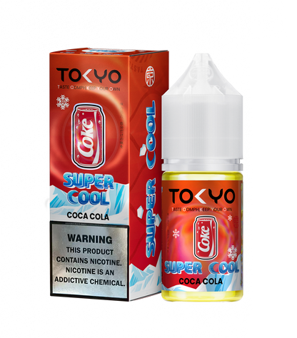 TOKYO E-JUICE Super Cool Coca Cola 30ml salt e-liquid bottle with colorful label and branding for vaping.
