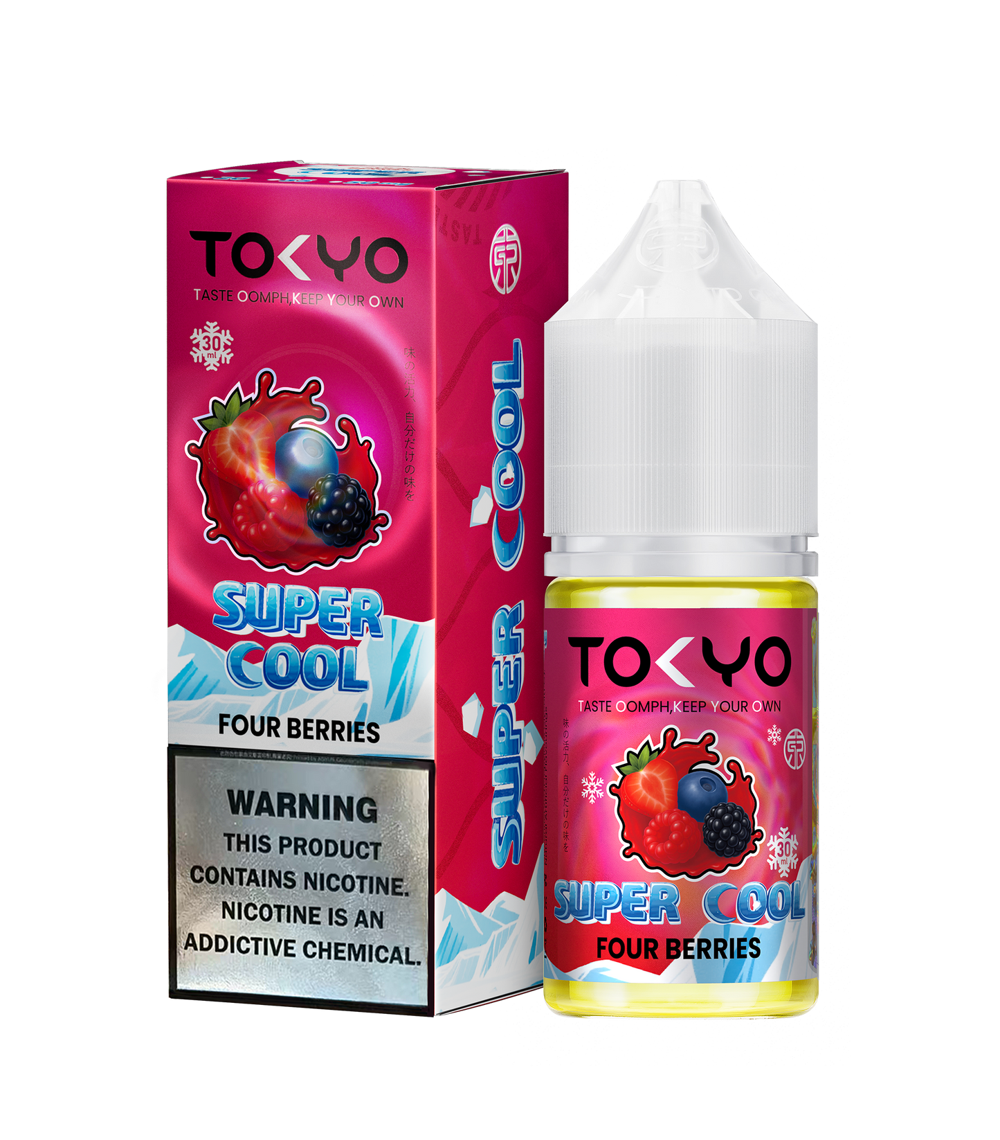 Tokyo Iced Peach vape juice bottle and packaging on a white background