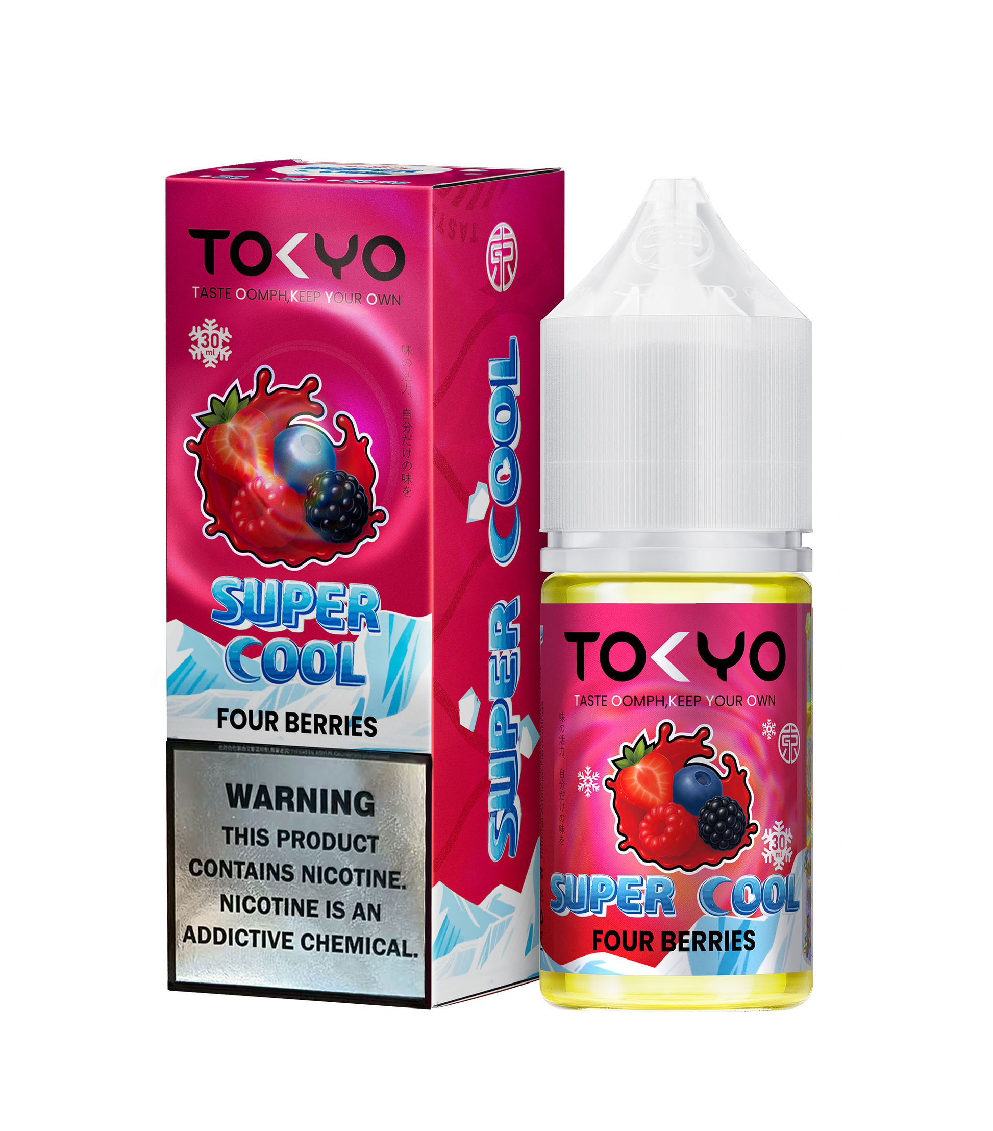 Tokyo Iced Peach vape juice bottle and packaging on a white background